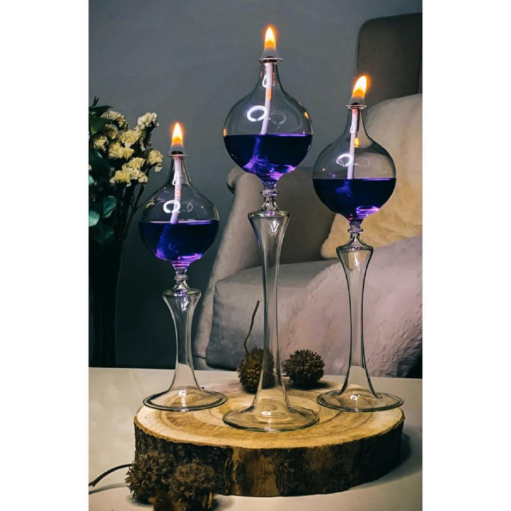 Drops Footed Glass Lamp Set Of 3 Oil Lamp