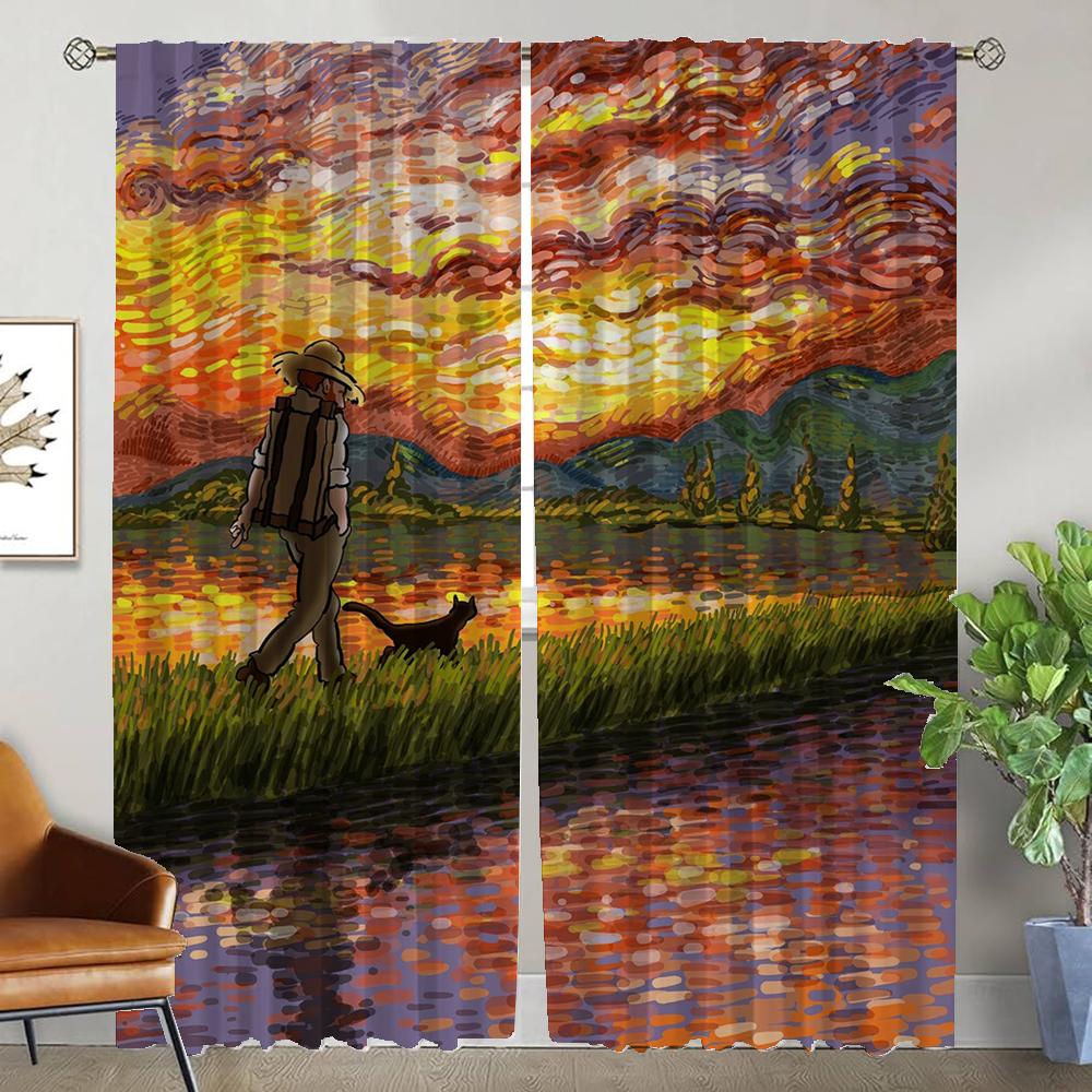 Blackout Curtains for Living Room Van Gogh Window Curtain Partition Shades Tulle for Bedroom Halloween Decoration Kitchen Camera