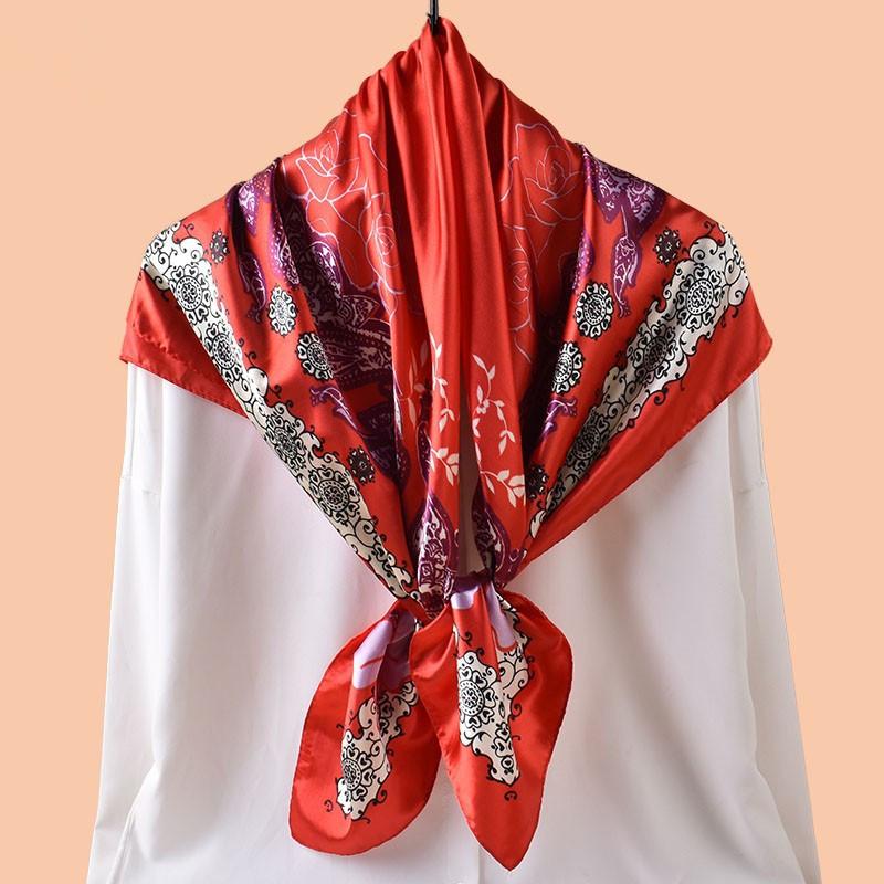 Luxury Silk Satin Hijab Scarf For Women Printed Kerchief Hair Scarfs Female 90cm*90cm Square Shawl Wraps Neck Scarfs For Ladies