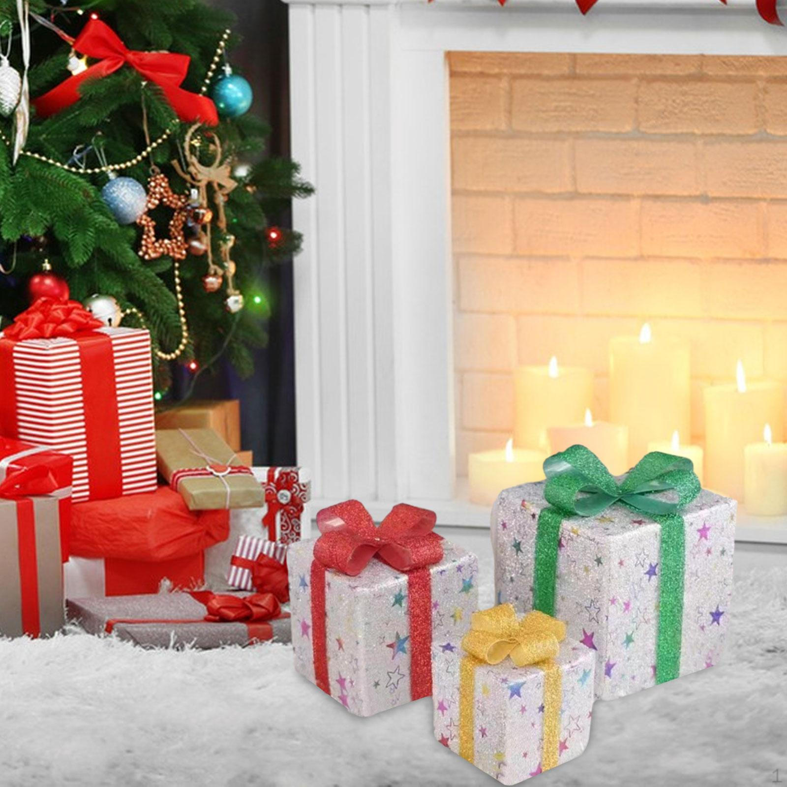 

3 шт. Рождественские светящиеся коробки набор светящиеся украшения подарочные декоративные Silver