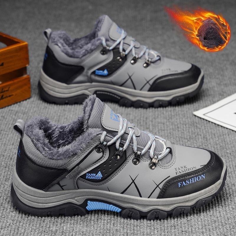 Winter Outdoor Men's Waterproof Anti-slip Wear-resistant Hiking Shoes Warm Fleece-lined Travel Sports Shoes