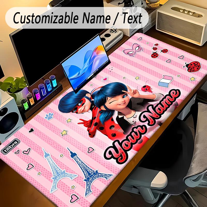 Large Mouse PadMiraculous Ladybug Custom Name Text Personalized Desk Mat Non Slip Gaming Pad