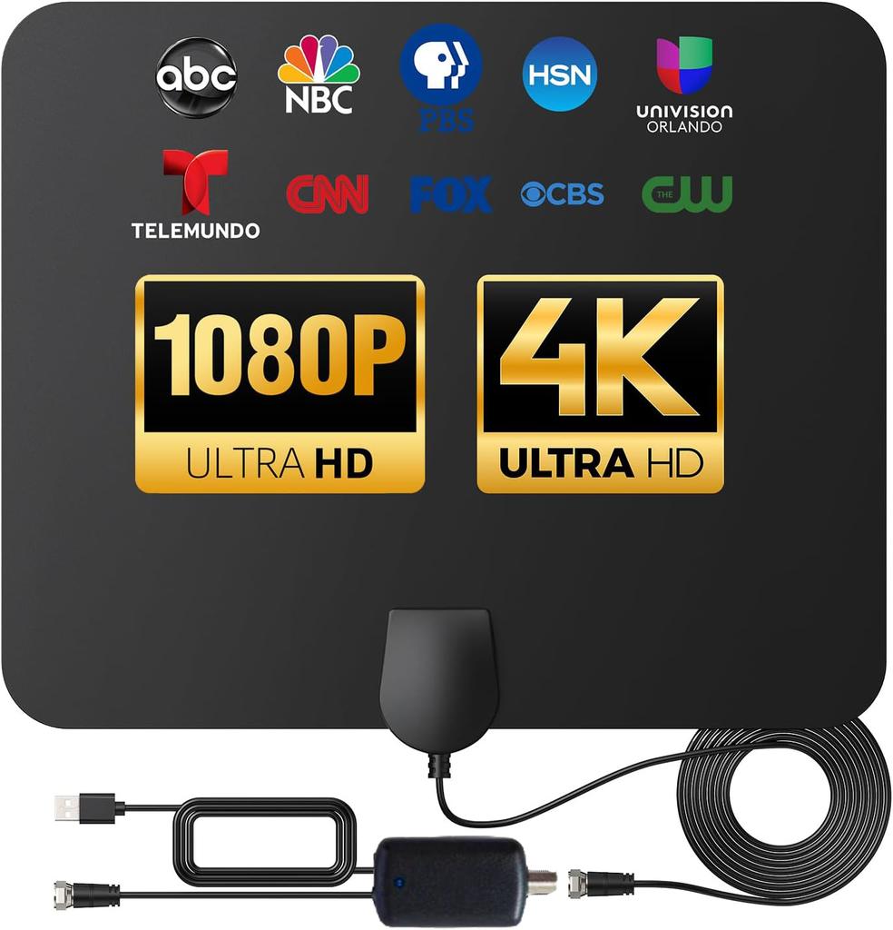 2025 Upgraded HD Digital TV Antenna Indoor Outdoor Long Range Reception 4K 1080P Smart TV Amplifier Signal Booster