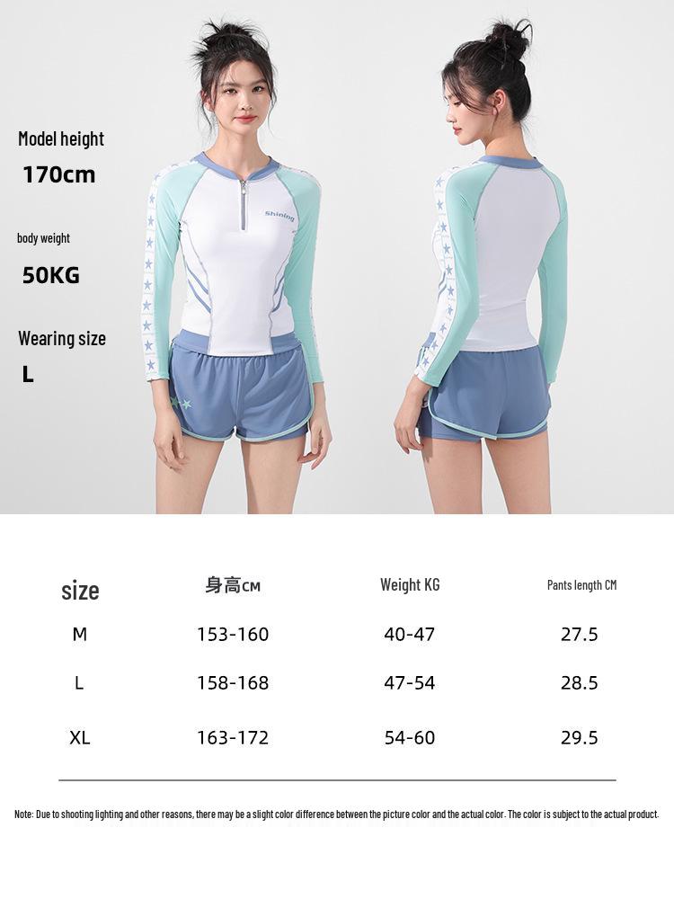 Women's Long Sleeve Two-Piece Swimsuit - Flaw-Hiding, 2025 Style for Slightly Overweight Figures