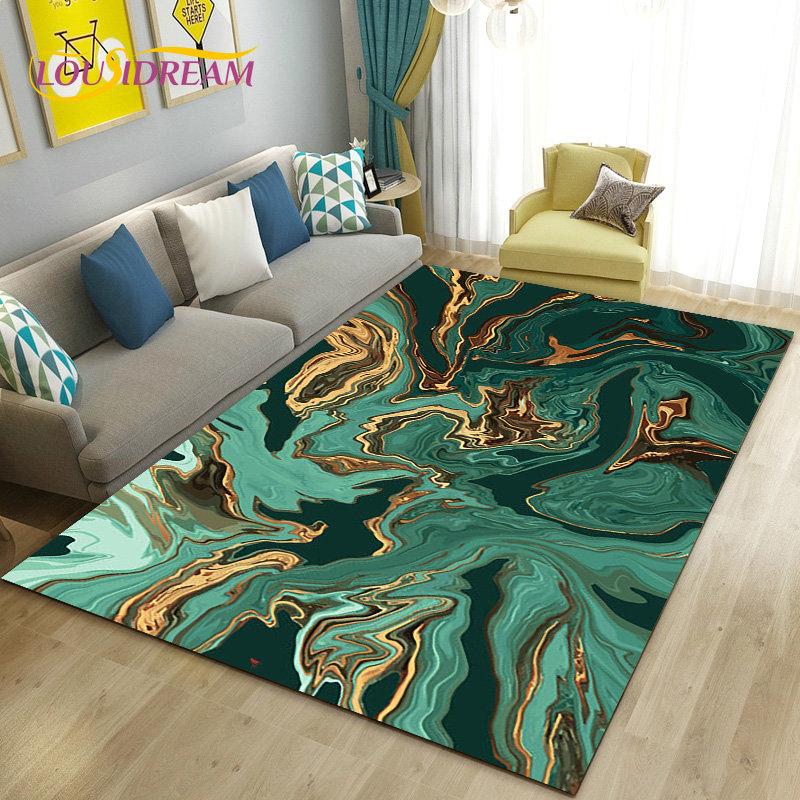 Nordic Green Gold Blue Marble Area Rug Large,Carpet Rug for Living Room Bedroom Sofa Doormat Decoration,kids Non-slip Floor Mat