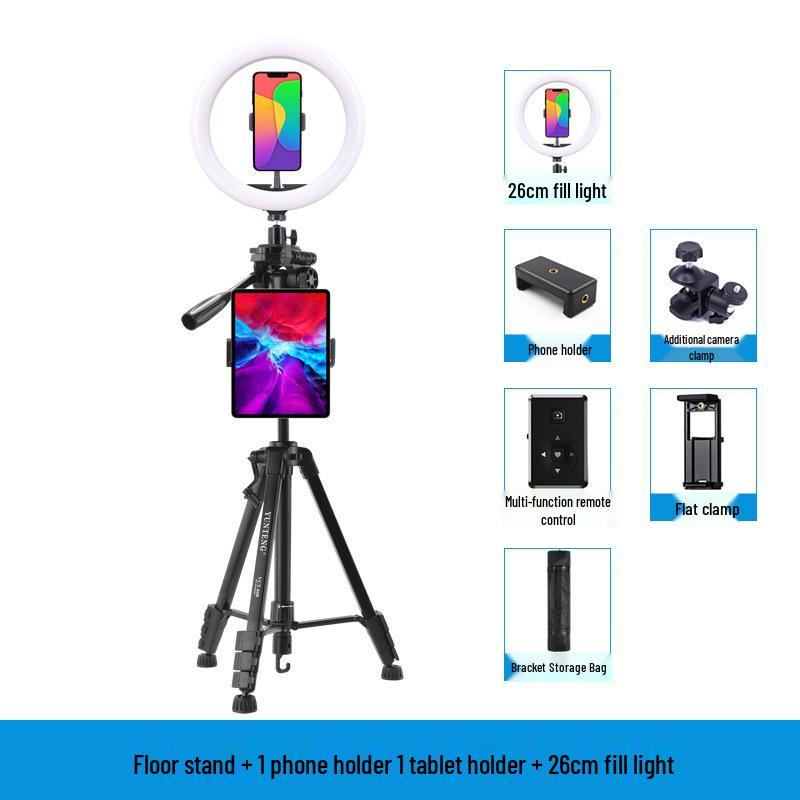 Dual Camera Live Streaming Stand with Fill Light for Multi-Phone Video Shooting and Product Promotion