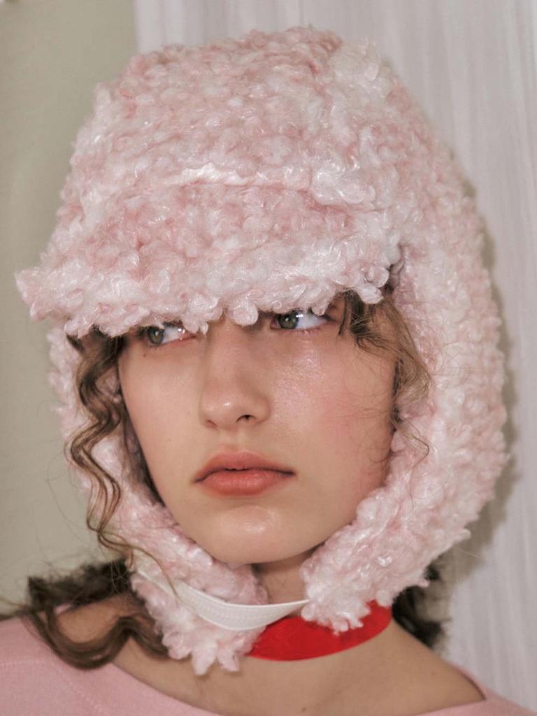 Poejidam Curly Earflap Hat In Cloud Pink