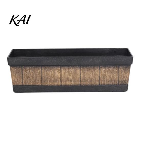 Long Flower Planter for Railings 18 Inch Rectangular Box, Imitation Wood Grain Window Box Planter, Plastic Vegetables Large Capacity Gardening