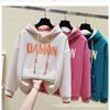  Letter Print Cropped Hoodie Women Casual Long Sleeve Drawstring Hooded Sweatshirt