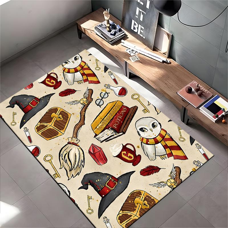 Magical Hogwarts Themed Carpet with Owl, Wand and Potions Suitable for use as an anti-slip game mat for living room and bedroom sofas