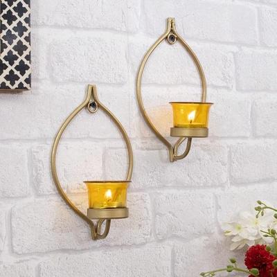 Set of 2 Candle Holder for Birthday, Diwali Decoration, Candle Holder for Home Decoration Golden Eye Glass