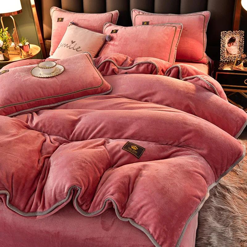 Winter Milk Fleece Supper Ultra-thick Bedding Set Queen King Size Warm Duvet Cover Set Warmth Comforter Quilt Cover Bedsheet Set