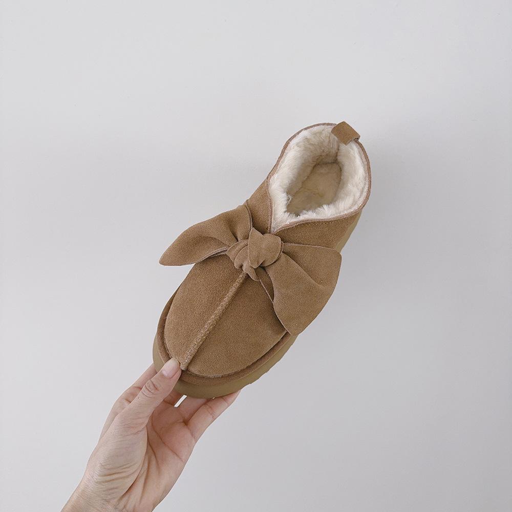 Women's Winter Bow-Head Cotton Slippers, Outdoor Velvet Thick-Soled Snow Boots.