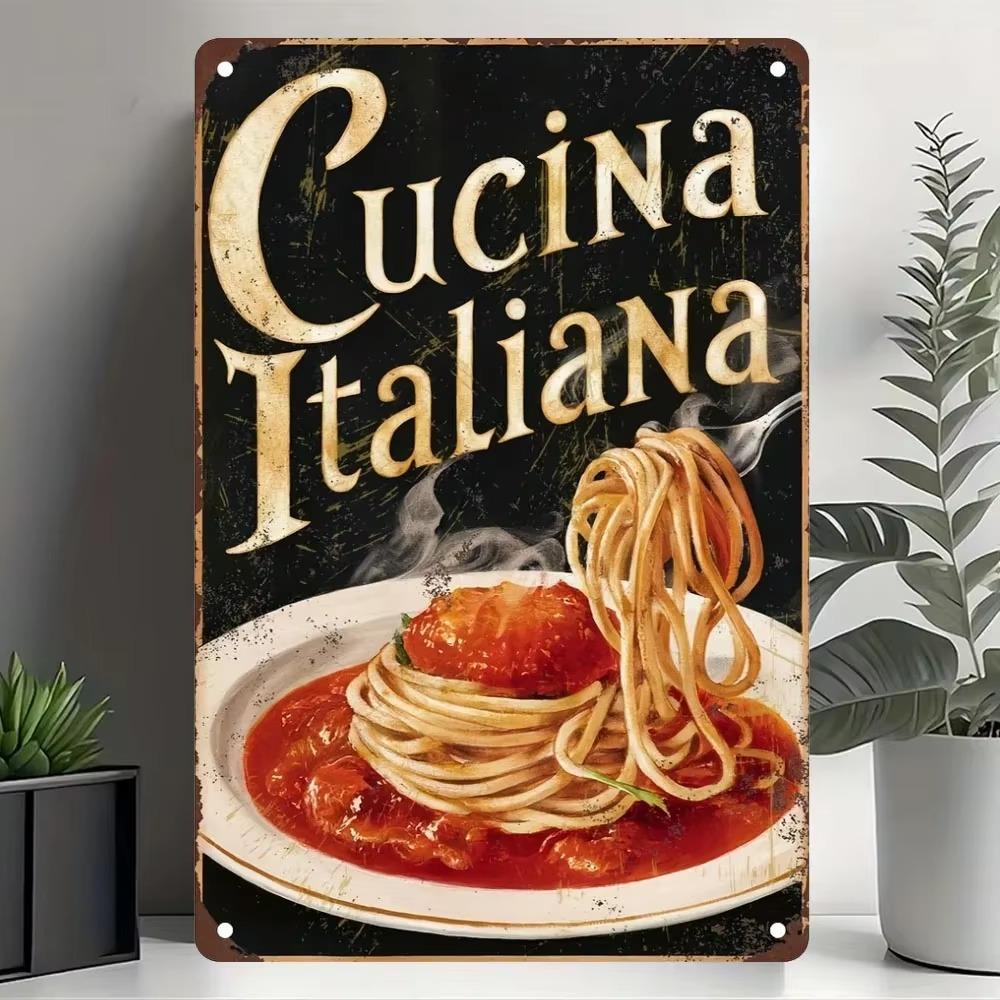 1PC Cucina Italiana Vintage Metal Tin Sign, Italian Food Wall Art, Rustic Kitchen Decor, Funny Bar Cafe Restaurant Home Decor
