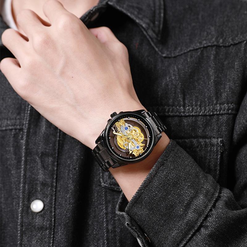 BK139 Double-sided Hollow Steel Strip Man Watch Casual Fashion Calendar Waterproof Quartz Watch Watches for Man