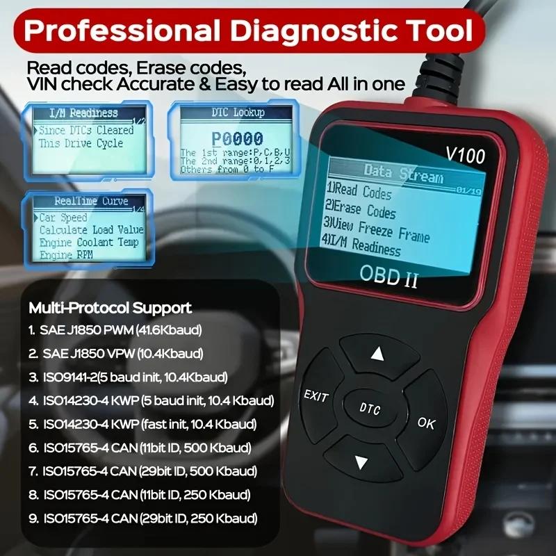 V100 Automotive Diagnostic Tool OBDII Universal Plug and Play Digital Display for Automotive Parts