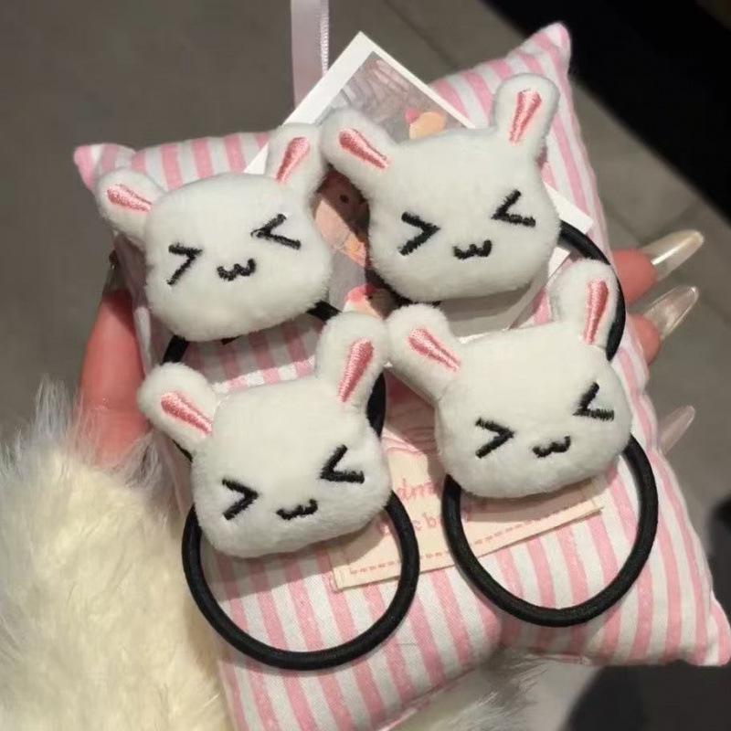 1/2Pcs Cute Plush Strawberry Bunny Hair Tie Hairband For Lolita Girls Cartoon Rabbit Ponytail Hair Rope Sweet Hair Accessories
