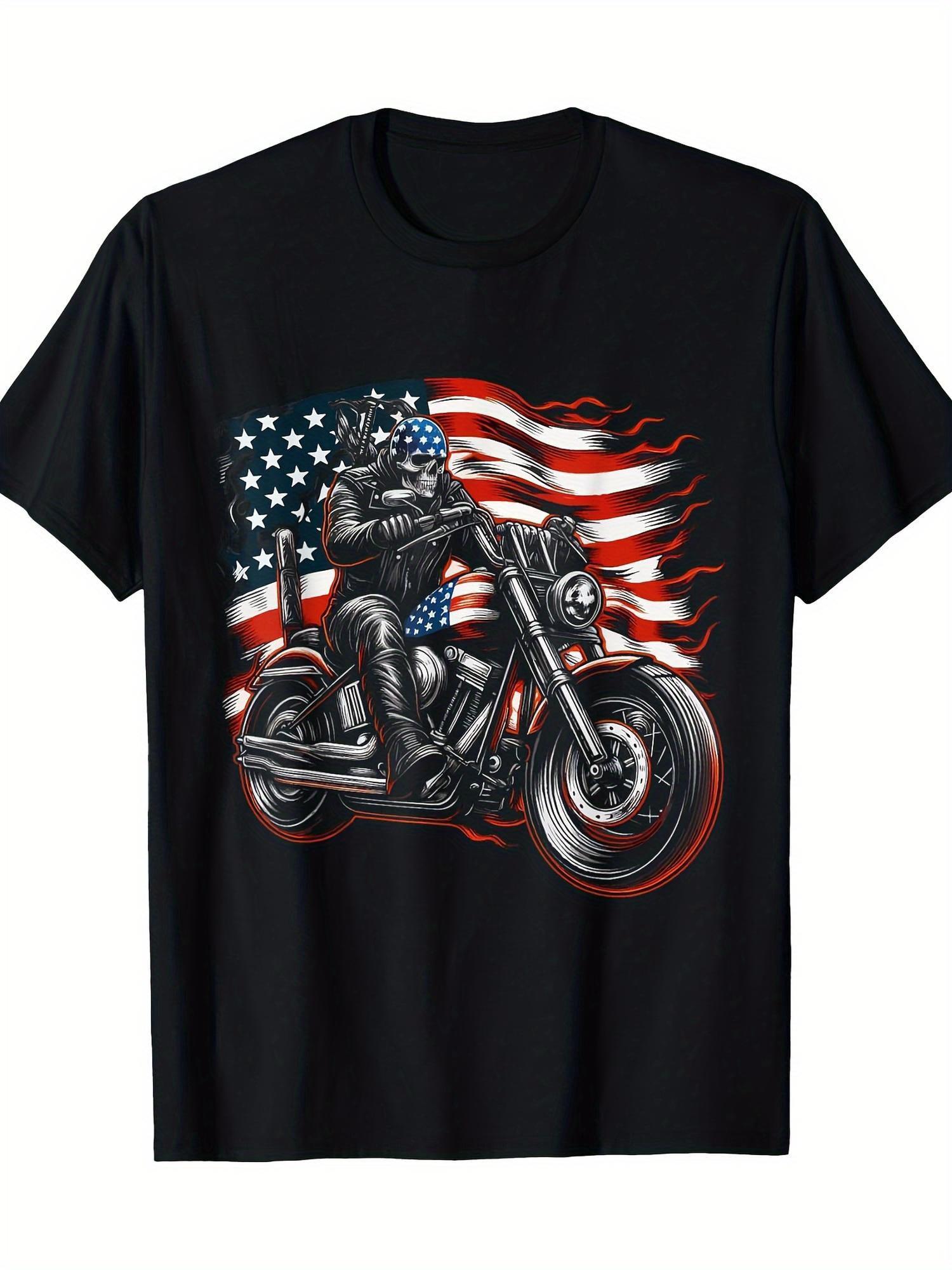 Motorcycle American Flag Vintage Biker T-shirt - 100% Cotton M