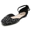 Mode Glitter Kristall Pärlstav Sandaler Kvinna Flats D'orsay Skor Damer Ankelrem Sandaletter Femme Cover Klackar Sandaler Bröllop