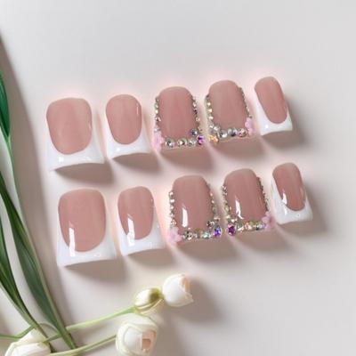 Pink Color False Nails Short Length Nail Art Sweet Duckbill Nails Wearable Nails