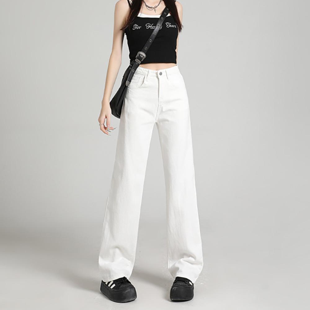 Spring and Autumn New Thin Fashion and Simple Wide-leg Denim Straight-leg Pants Women's Drape Feeling Shows Height and Thinness Mopping Tide