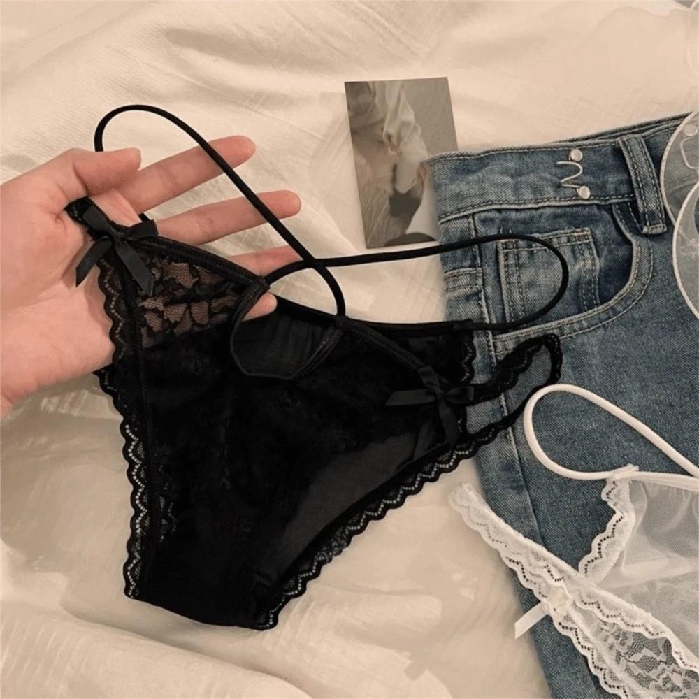 Transparent French Style Briefs Low Waist Lace Mesh Briefs Patchwork Lace Flower Panties Gifts