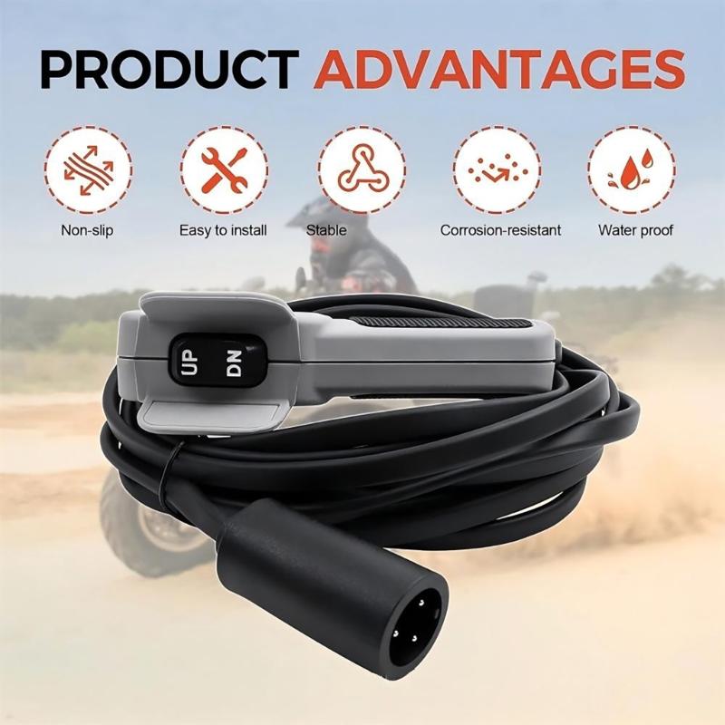 Utility-Vehicle Winch Hand Remote 64849 for WARN RT25 XT25 RT1.5 Models, with a Cabled Handheld Format and Clearly Marked OUT and IN Control Positions