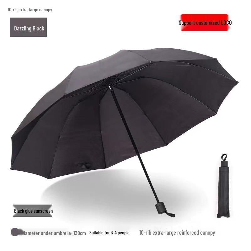 Dual-Use 10-Rib Folding Umbrella with Sun Protection & Anti-UV for Two People, Suitable for Sunny & Rainy Days with Custom Logo Option