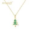 Arvaleff Sterling Silver Christmas Tree Necklace with 14k Gold, Zircon, and Diamonds.