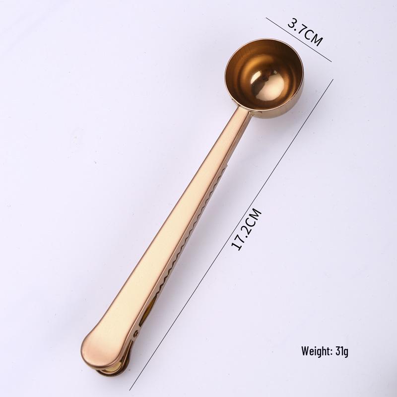 304 Stainless Steel Measuring Spoon with Sealing Clip - Titanium Plated, Multi-functional for Coffee and Milk Powder