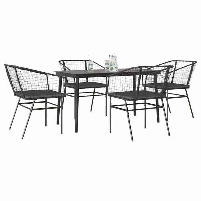 VidaXL Ensemble à manger de jardin et coussins 5 pcs noir rotin verre 3334501