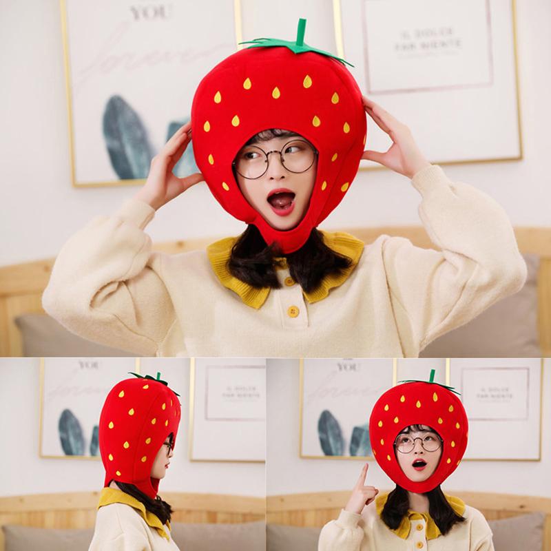 Funny Cute Plush Strawberry Headband For Girl Boy Keep Warm Plush Toys Hat Plush Headgear Creative Novelty Photo Props Cap