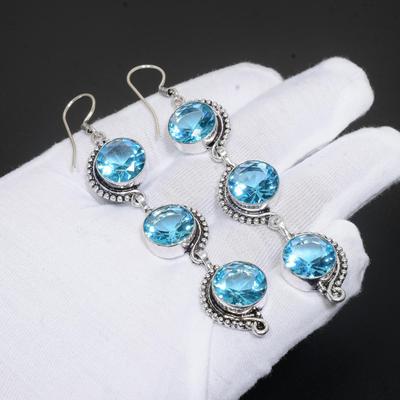 Švýcarský modrý topaz drahokam ručně vyráběný 925 stříbrný náušnice švýcarský modrý topaz pro ženy šperky na dárky ručně vyráběné šperky náušnice