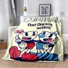 Cuphead & Mugman Flannel Blanket, Soft Throw with "Don't Deal With The Devil" Print, Cozy Bedding for Retro Game Fans