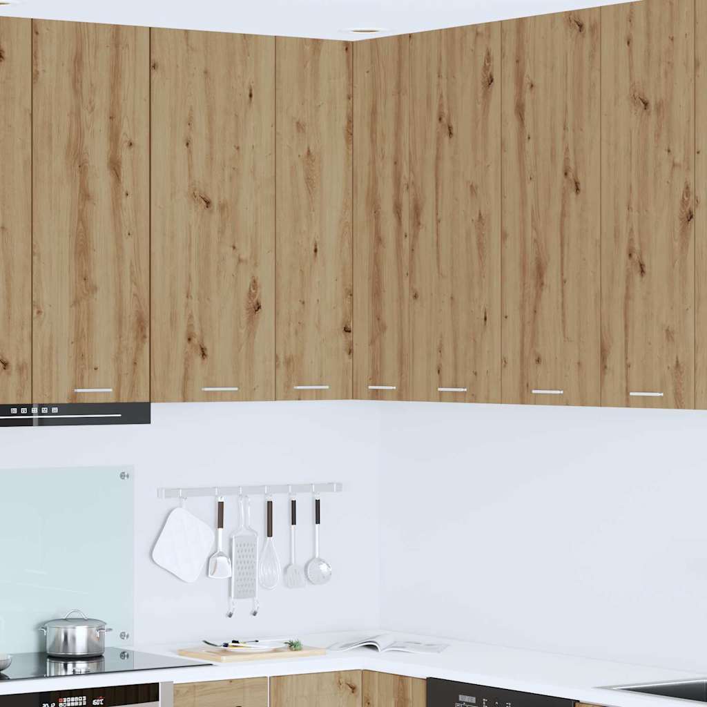 Hanging Corner Cabinet with Door Artisan Oak and White 57 X 57 X 100 Cm