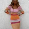 Off Shoulder Striped Beach Midi Dress Women Summer Long Sleeve Casual Elegant Female Dresses Chic Maxi Robes