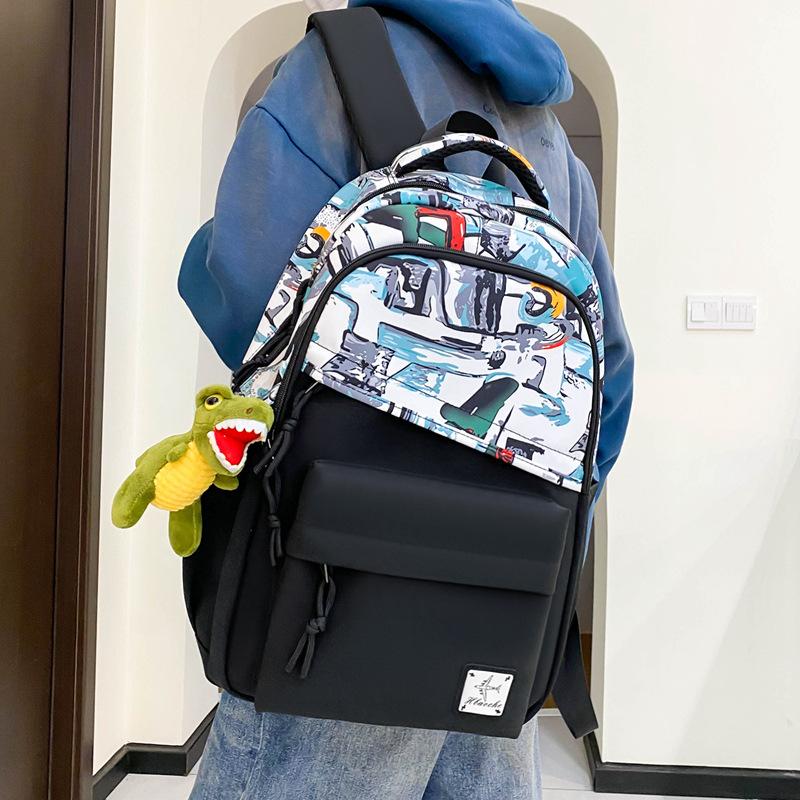 Schoolbag Japanese simple canvas schoolbag male Korean version fashion trend street junior high school high school college student backpack