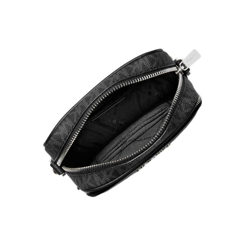 Michael Kors Jet Set Travel Presbyopia Printed Zipper Closure Chain Coated Canvas Shoulder Crossbody Bag Medium Women's Black