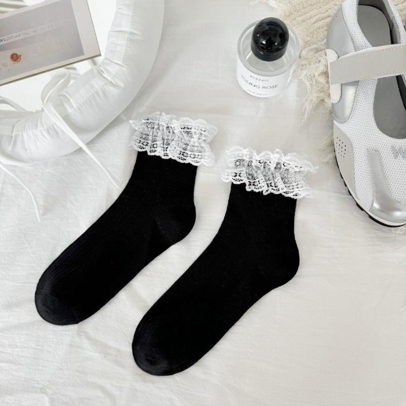 Spring and Summer Combed Cotton Boneless Thin Breathable Socks for Girls, Cute and Versatile Lace-trimmed Short Stockings