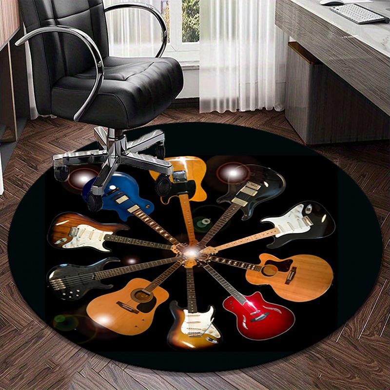 Colorful Guitar Dreams round carpet Chair cushion Round Entryway Rug, Soft Round Rugs for Living Room, Bedroom, Circle Carpet decor gifts