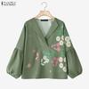 ZANZEA Women Casual V-Neck Loose Long Sleeve Floral Blouse