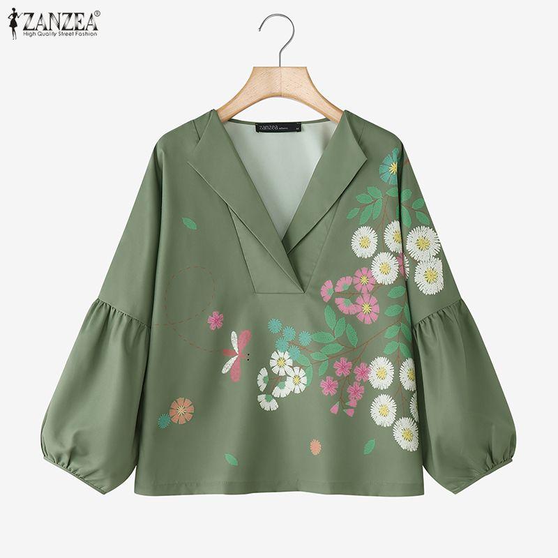 ZANZEA Women Casual V-Neck Loose Long Sleeve Floral Blouse