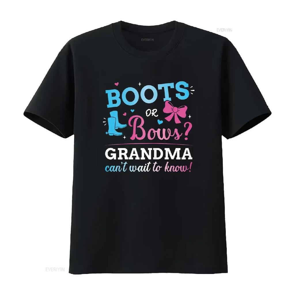 Gender reveal boots or bows grandma matching baby party T Shirt vintage Washed graphic fashion Casual Comfortable