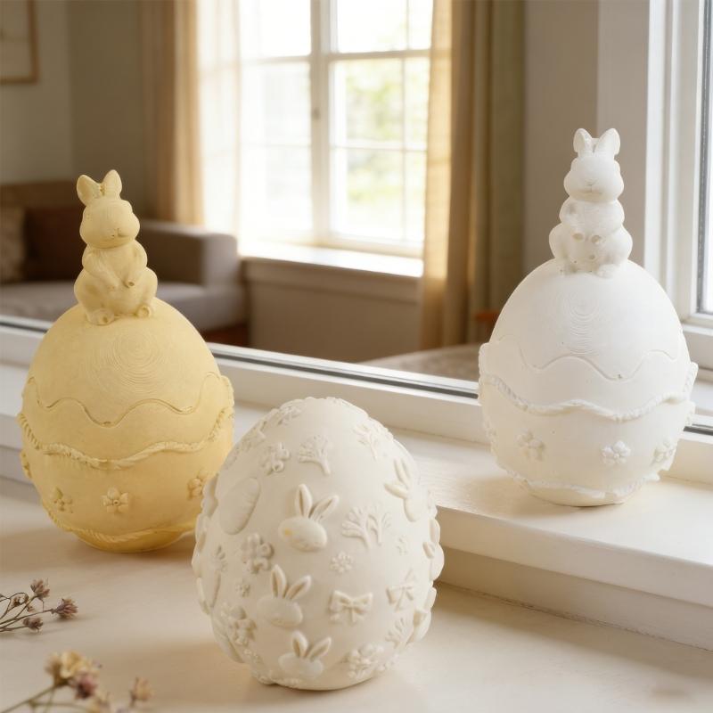 Embossed Hare Easter Eggs Shape Silicone Molds Heat Resistant for Resin Casting Making Candle Soap Home Decoration