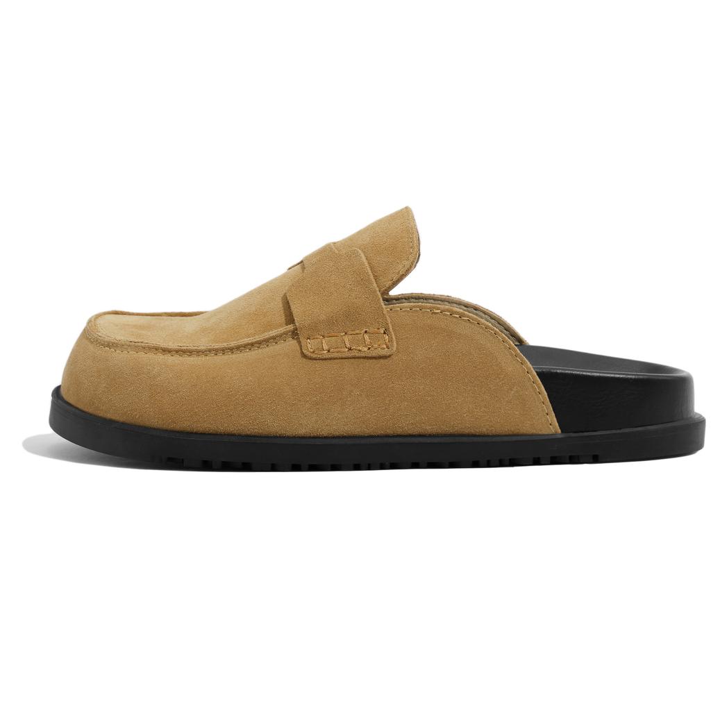 Full Cowhide Boken Shoes Women's Baotou Half-tow Soft Sole Thick-soled Lazy Leather Boken Slippers Spring and Summer Wear