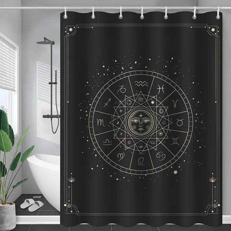 Sun And Moon Boho Mandala Printed Shower Curtain Black And White Celestial Shower Curtain Bathroom Decoration Bathtub Screen
