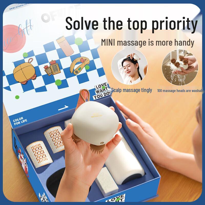 HEZHENG Office Wellness Gift Set: Head Massager, Thermos & Moxibustion Jar CN plug (adapter included)