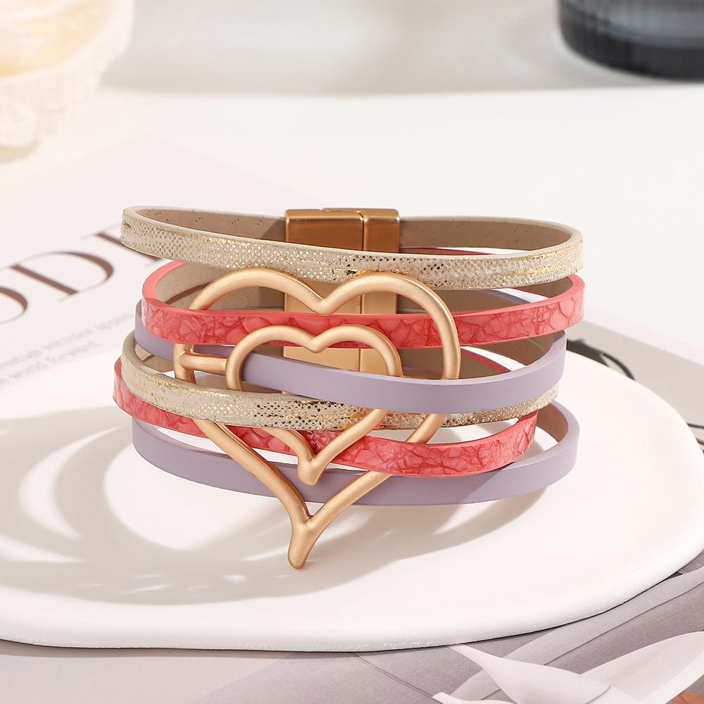 Heart Friendship Bracelet, Adjustable Woven String Bangle for Women Girls, Bohemian Love Knot Wrap Bracelet One Size