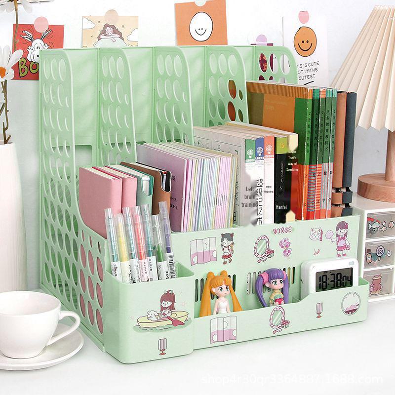 "Office Desk Organizer: File Rack, Basket, Folder Tray, Student Book Stand"