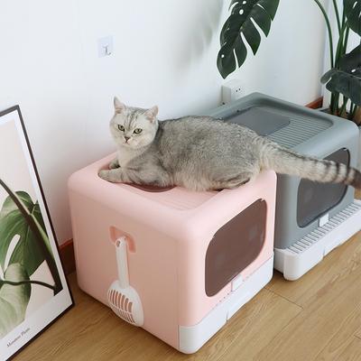 Cat Litter Box with Scoop and Tray Sifting Enclosed Foldable Kitten Toilet Detachable Poop Top Front Entry Pet Supplies